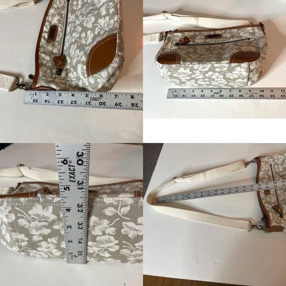 Liz Claiborne Floral Canvas Shoulder Bag Adjustable Strap White Beige Brown - Picture 5 of 12